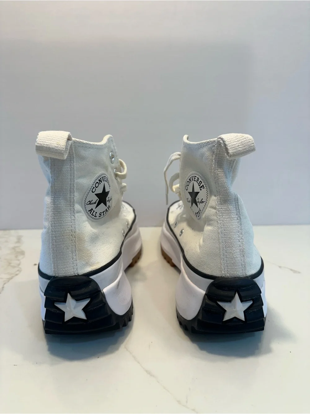 Converse White High-Top Platform Sneakers with Brown/Black Outsole